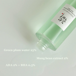 BEAUTY OF JOSEON Green Plum Refreshing Toner : AHA + BHA (150ml) Texture and Ingredients